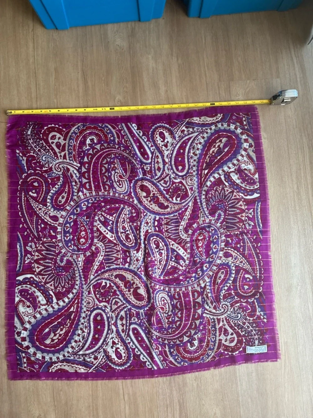 Vintage Oscar de la Renta wool  fuchsia paisley metallic luxury Square Scarf